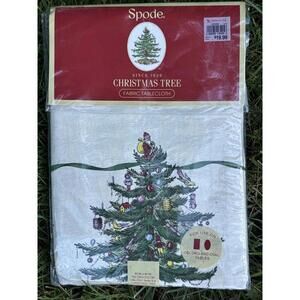 New Spode Christmas Tree Fabric Oblong Oval Table Cloth 60" X 84" Seats 6-8